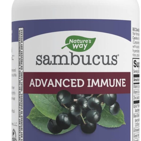 Nature's Way Sambucus Advanced Immune Capsules with Black Elderberry, Vitamin C, Vitamin D, Echinacea and Zinc, Immune System Support with EpiCor*, 80 Capsules