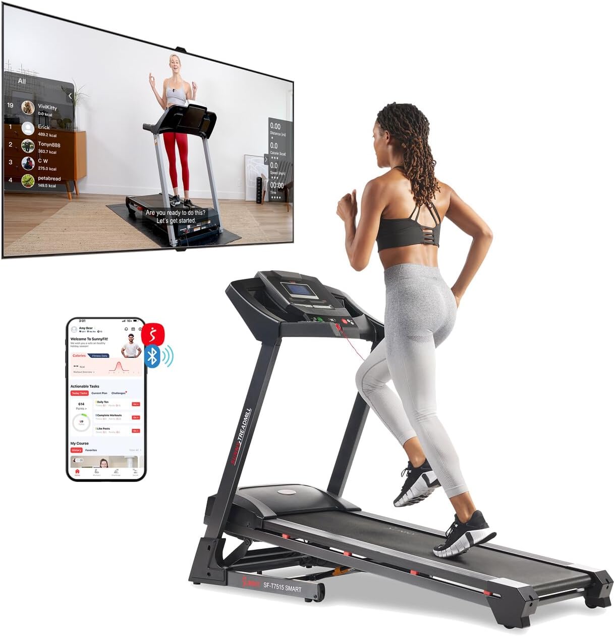61cUlM-AKiL._AC_SL1280_.jpg Sunny Health & Fitness Premium Foldable Treadmill for Home, Running or Walking with Auto Incline, Shock Absorption, Digital Display, Optional 20” Running Deck, Free SunnyFit App Bluetooth Connection - Image 1