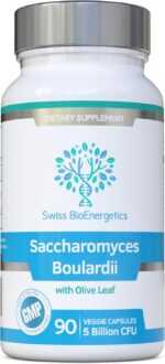 Saccharomyces Boulardii 5 Billion CFU 90 Capsules - No Refrigeration Required - High Strength Non-Colonising Yeast with synergistic Olive Leaf, Biotin and Vitamin D3