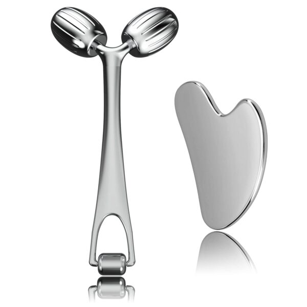 Yeamon Face Massager, Metal Face Roller Gua Sha Massage Tool for Face Neck Eye Body Skin Care, Facial Roller Gifts for Mom, Her, Women and Girl