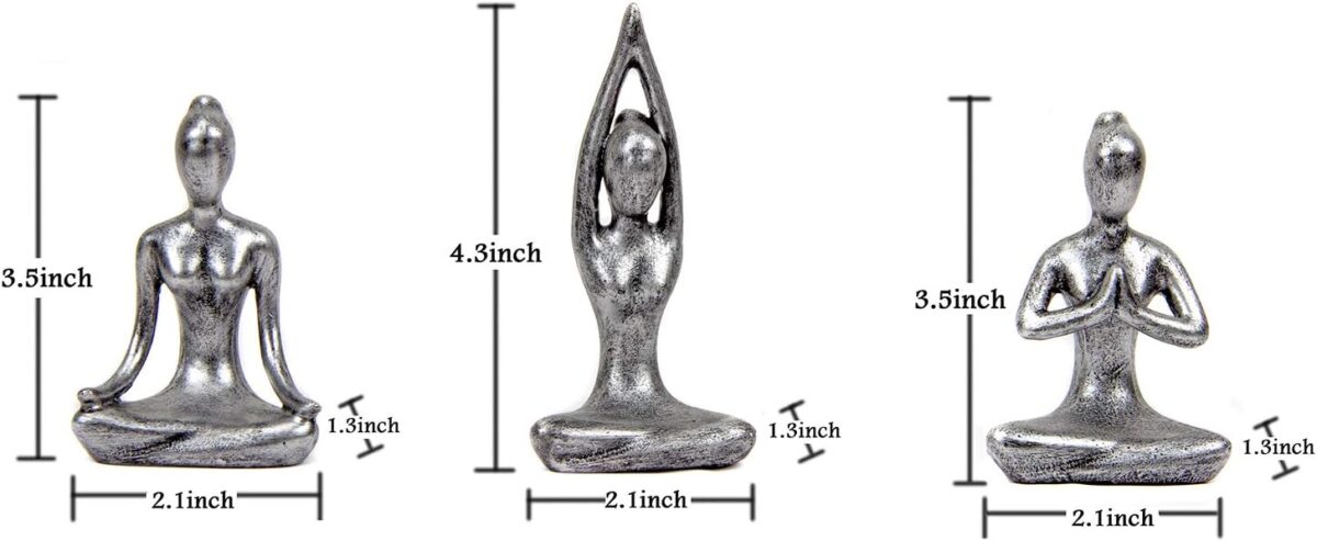 Leekung Yoga Meditation décor,Yoga Pose Statue Home Decoration,Zen Yoga Figurine for Spiritual Room, Set of 3 Yoga Gift Antique Silver Color - Image 2