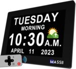 【2025 New】Digital Clock with Voice-Talking Date and Week, 19 Alarms Custom Reminders, Calendar Clock for Dementia, Auto DST, 10-Levels Auto Dimming, 8 Colors, Talking Time, 7" BLACK with 1.5M Adaptor
