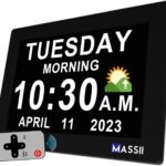 【2025 New】Digital Clock with Voice-Talking Date and Week, 19 Alarms Custom Reminders, Calendar Clock for Dementia, Auto DST, 10-Levels Auto Dimming, 8 Colors, Talking Time, 7" BLACK with 1.5M Adaptor