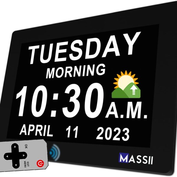【2025 New】Digital Clock with Voice-Talking Date and Week, 19 Alarms Custom Reminders, Calendar Clock for Dementia, Auto DST, 10-Levels Auto Dimming, 8 Colors, Talking Time, 7" BLACK with 1.5M Adaptor