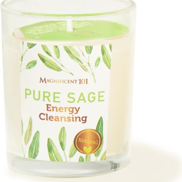 Magnificent 101 Long Lasting Pure Sage Scented Smudge Candles | 6 Oz - 30 Hour Burn | All Natural Soy Wax Candle with Essential Oils for House Energy Cleansing, Purification & Manifestation