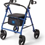 Medline Steel Rollator Walker for Adult Mobility Impairment, Blue, 350 lb. Weight Capacity, 8” Wheels, Foldable, Adjustable Handles, Rolling Walker for Seniors