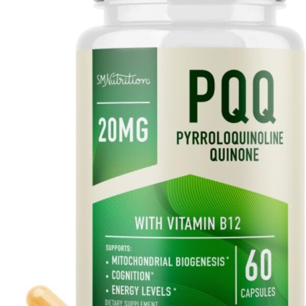 PQQ Supplement 20mg | Mitochondrial Biogenesis & Energy Optimizer With CoQ10 & Vitamin B12 | Supports Brain Health & Mitochondria Production | Ultra PQQ Formula | Vegan, Gluten-Free | 60 Capsules