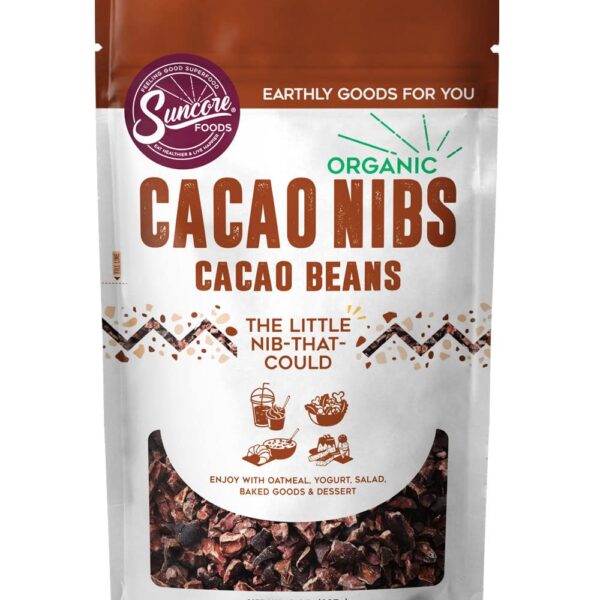 Suncore Foods Organic Cacao Nibs, Gluten-Free, Non-GMO, 8oz (1 Pack)