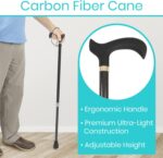 Vive Adjustable Carbon Fiber Walking Cane for Elderly Men & Women - Lightweight Grip Handle for Balance & Comfort - Fancy Single Tip Medical Stick, Fashionable Disability Comfort & Mobility Accessory - Image 2