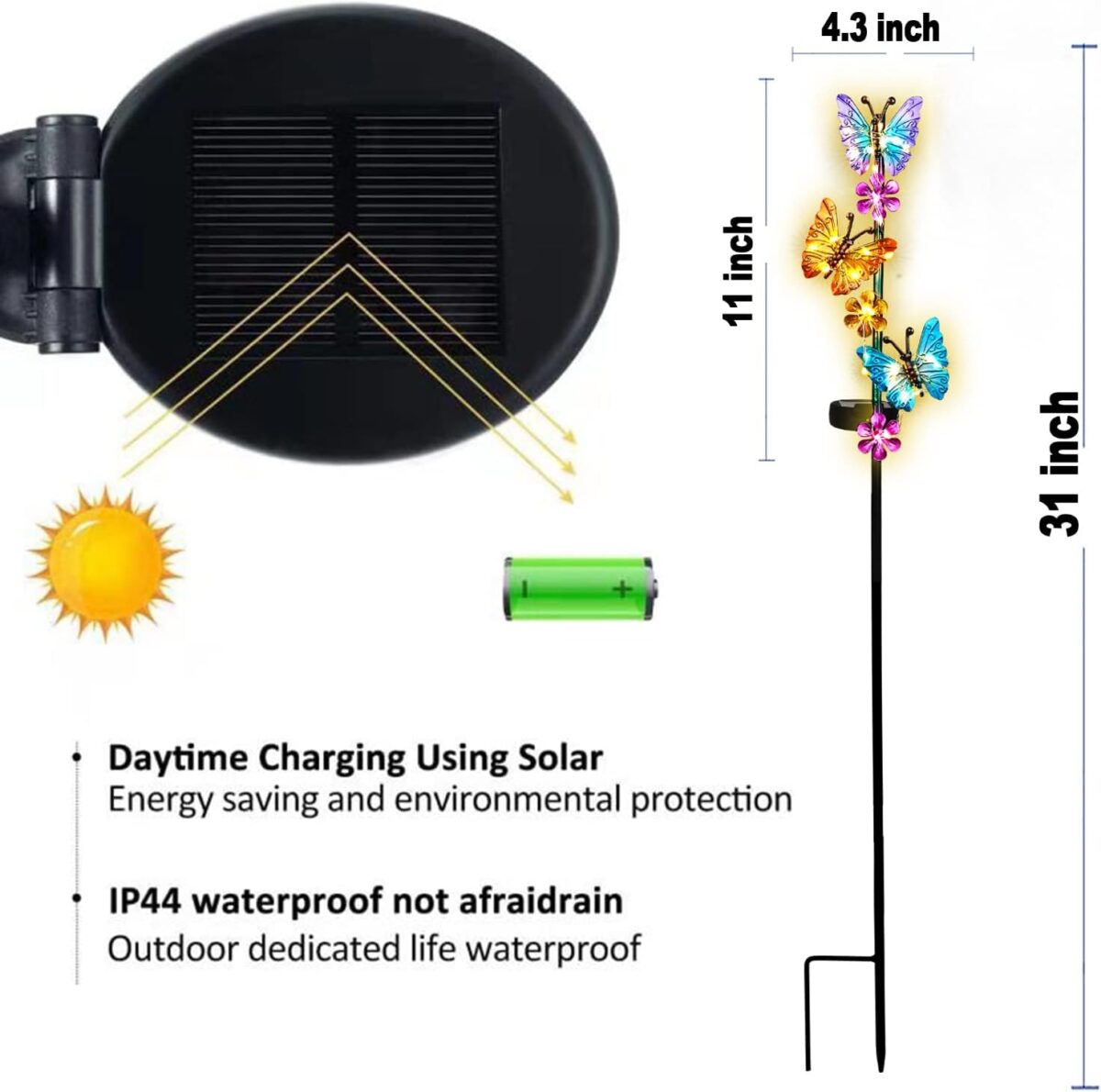 Solar Lights Outdoor Waterproof Garden Butterfly Light Decorative Solar Stake Lights with Butterflies Decor for Garden Yard Lawn Patio Pathway(2 Pack) - Image 5