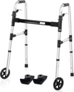 FSA/HSA Eligible Folding Walker with 2 Skis and 5" Wheels, Lightweight Walkers for Seniors and Adults, Supports up to 350 Pounds, Adjustable Height, Compact Standard Walker, Black