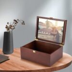 Larger Wooden Memory Keepsake Boxes With Hinged Lids and a photo frame inside the lid - Decorative Storage Box With a Hinge Lids For Picture Letter Time Capsule - Wooden Gift Boxes，5.3“*8.6”*11.7“ - Image 7