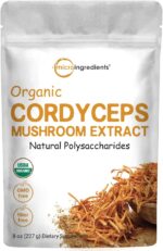 Micro Ingredients Organic Cordyceps Mushroom Extract Powder, 8 Ounces | 100:1 Fruit Body & Mycelium Extract | Active Polysaccharides & Cordycepic Acid | Supports Energy & Immune Health