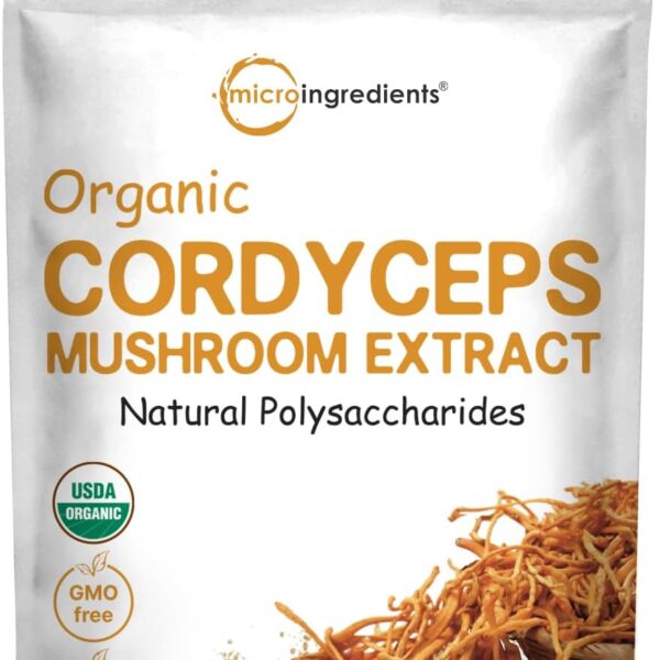 Micro Ingredients Organic Cordyceps Mushroom Extract Powder, 8 Ounces | 100:1 Fruit Body & Mycelium Extract | Active Polysaccharides & Cordycepic Acid | Supports Energy & Immune Health