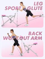 Sportsroyals Pink Squat Machine Rowing Machine for Home 2 in 1 Rower & Squat Assist Workout Foldable Rower for Home Full Body Worikout Adjustable 4 Resistance Bands 330lbs - Image 6