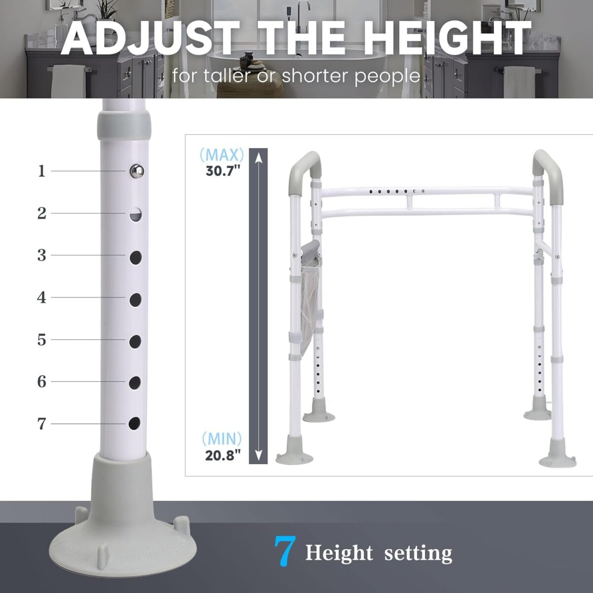 Toilet Safety Rails-Adjustable Toilet Safety Frame, FoldableTtoilet Support Rails with Handles, Heavy Duty Toilet Handles for Elderly, Seniors, Handicap & Disabled-Fits Most Toilets - Image 3