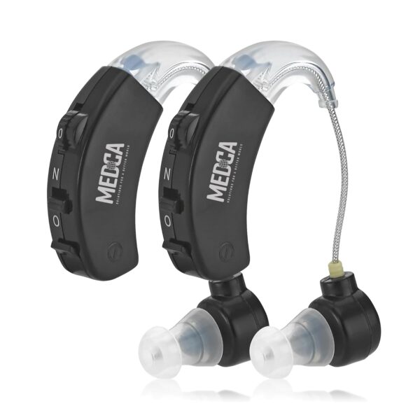 Behind The Ear Sound Amplifier - BTE Hearing Ear Amplification Device and Digital Hearing Aids for Seniors PSAD for The Hard of Hearing, Noise Reducing, Black, by MEDca