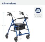 Drive Medical Aluminum Rollator Walker Fold Up and Removable Back Support, Padded Seat, 6" Wheels, Blue,R726BL - Image 8
