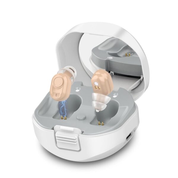 Hearing Aids for Seniors Rechargeable with Noise Cancelling,EARRCK Hearing Amplifier Aids for Adults with Button Volume Control and Charging Case Hearing Assist Device (Beige)