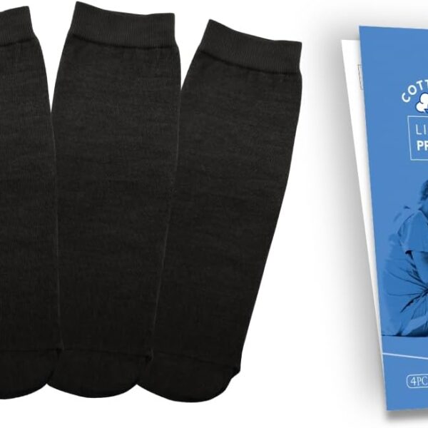 Cotton Prosthetic Stump Socks – BK, 1 PLY, Light Compression, Soft, Thin, Amputee Socks, Taiwan Excellence, 4 PCS XL/2XL/3XL