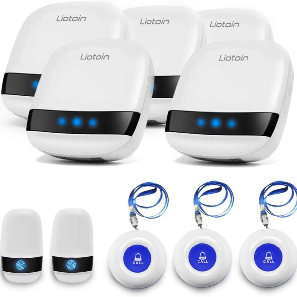 Caregiver Pager Wireless SOS Call Button Nurse Alarm System Home/Elderly/Patient/Disabled/School Call Bell 5 Transmitter 5 Plug-in Receiver (600+ft Operating Range)…