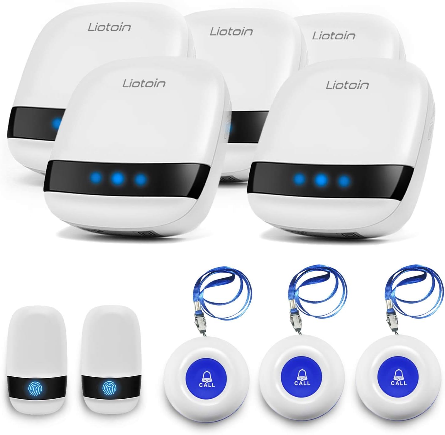 61ppG965oBL._AC_SL1500_.jpg Caregiver Pager Wireless SOS Call Button Nurse Alarm System Home/Elderly/Patient/Disabled/School Call Bell 5 Transmitter 5 Plug-in Receiver (600+ft Operating Range)… - Image 1