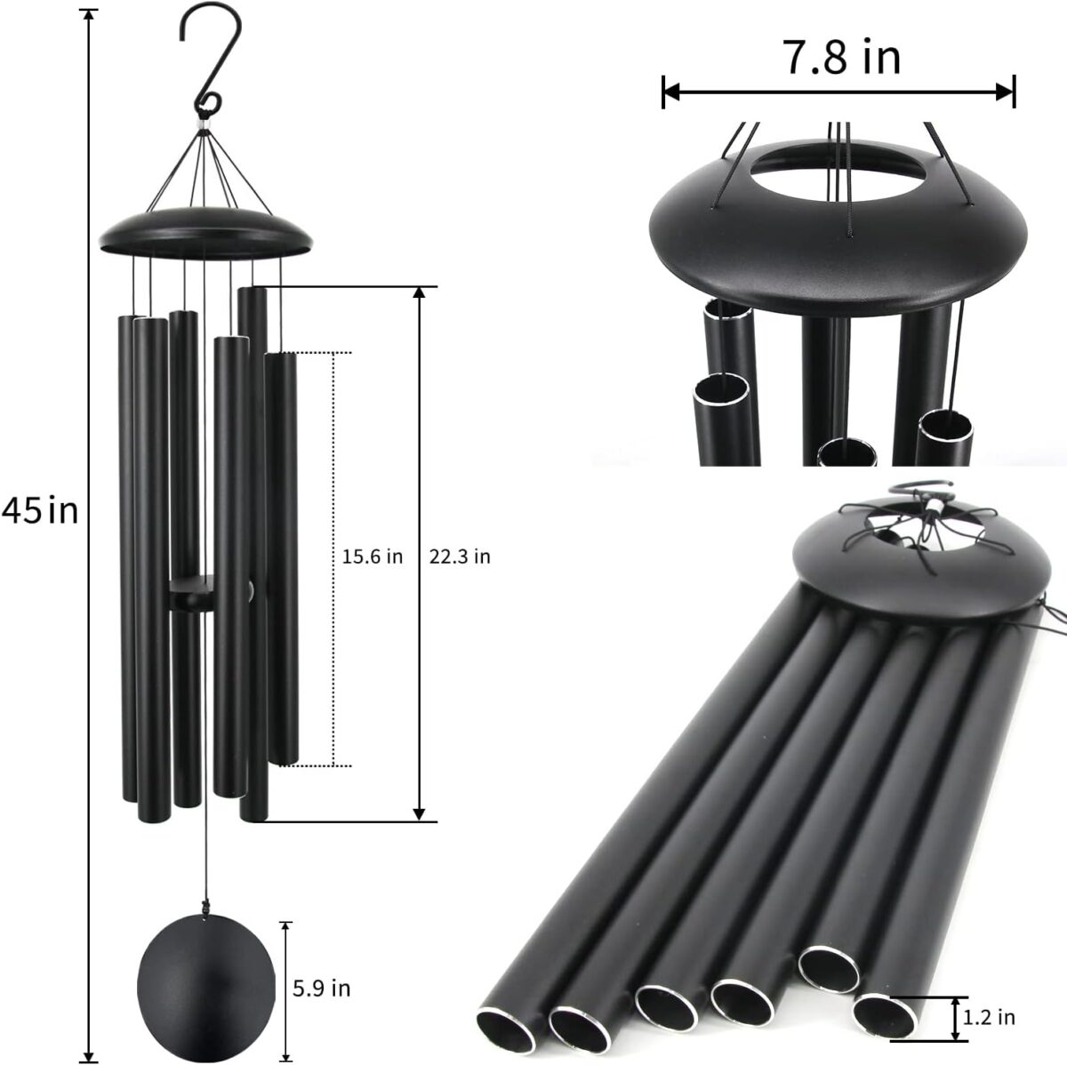 ASTARIN 45 in Memorial Wind Chimes Large with 6 Heavy Tubes, Large Deep Tone Wind Chimes Outdoor for Garden Hanging Décor,Sympathy Gifts. Black - Image 2
