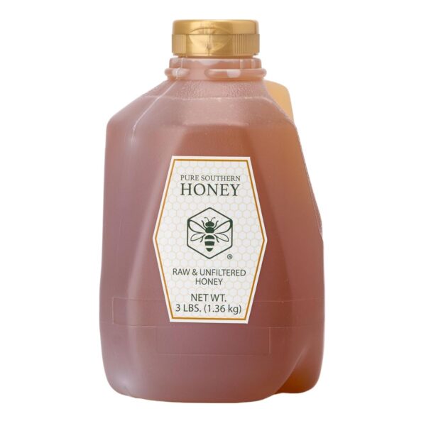 100% Raw Unfiltered Honey, Bulk by Pure Southern Honey [ 3 lb] - Authentic, USA - Made Gallberry Honey - Pure Unheated - Non - GMO, Unsweetened, Sugar - Free, USA Made - Pour Jug With Flip Top (3 lb)