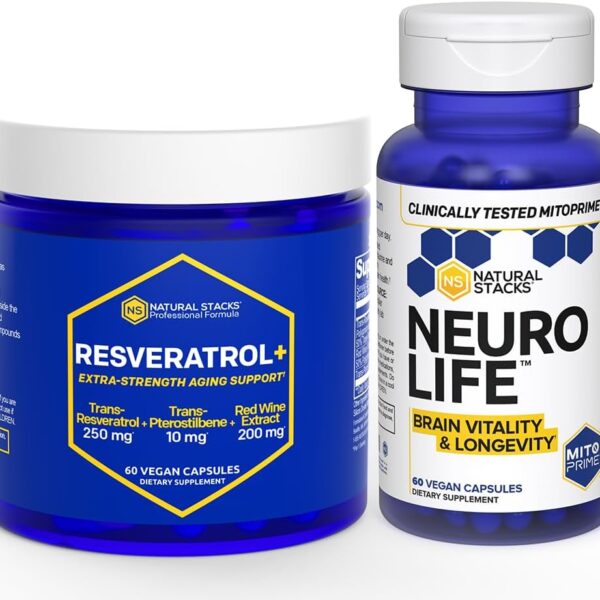 NATURAL STACKS NeuroLife & Resveratrol Supplement Bundle - Supports Longevity & Brain Aging* - 120 Capsules