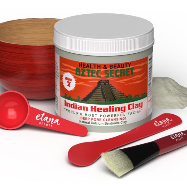 Aztec Secret Essential Indian Clay Mask Kit by Etana – 100% Natural Calcium Bentonite for Deep Pore Cleansing - Facial, Hair & Body Detox Set With Accessories