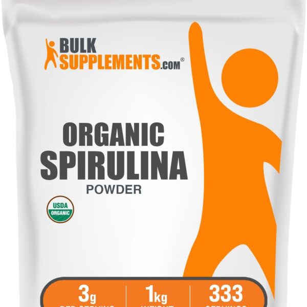 BulkSupplements.com Organic Spirulina Powder - Superfood Powder, Green Spirulina Powder, Spirulina Organic - Vegan-Friendly, 3g per Serving, 1kg (2.2 lbs) (Pack of 1)