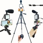 Vlogging Kit for iPhone, Vlogging kit for Android Phone,YouTube Starter Kit with Two Tripods Light Microphone Remote and Jack Adapter