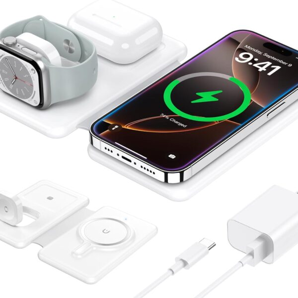 Wireless Charger for iPhone-3 in 1 Charging Station for Apple Multiple Devices, Travel Charger for iPhone 16 15 14 13 12 pro max & AirPods 4/3/Pro & Apple Watch