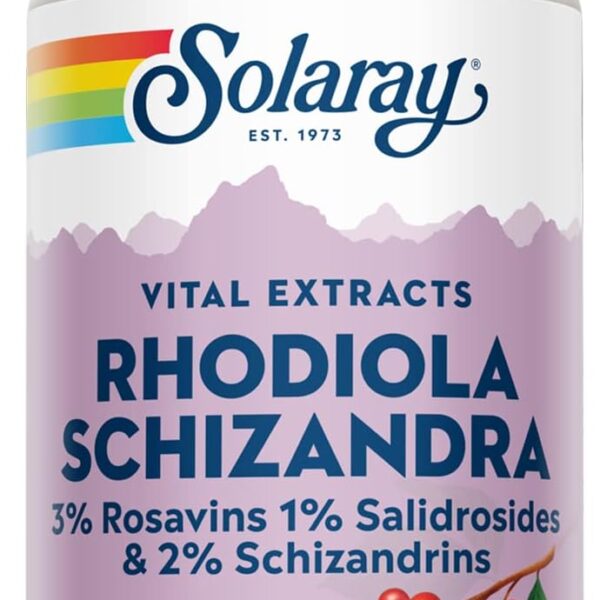 SOLARAY Rhodiola Schizandra - Rhodiola Rosea Extract - Energy Support and Occasional Stress Relief Supplement - Vegan, Lab Verified, 60-Day Guarantee - 60 Servings, 60 VegCaps