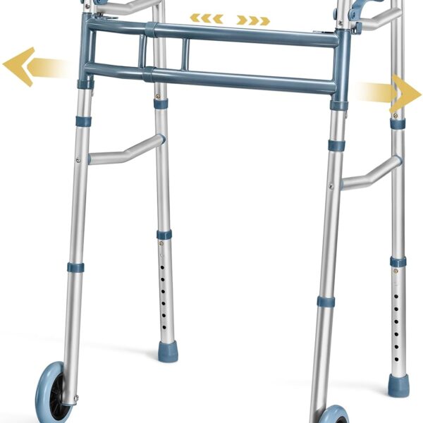 Medical king Walkers for Seniors Aluminum Lightweight Walker with Wheels, Adjustable Width and Height, Folding Walker for Elderly, Handicapped, Disabled 2 Wheels in Front