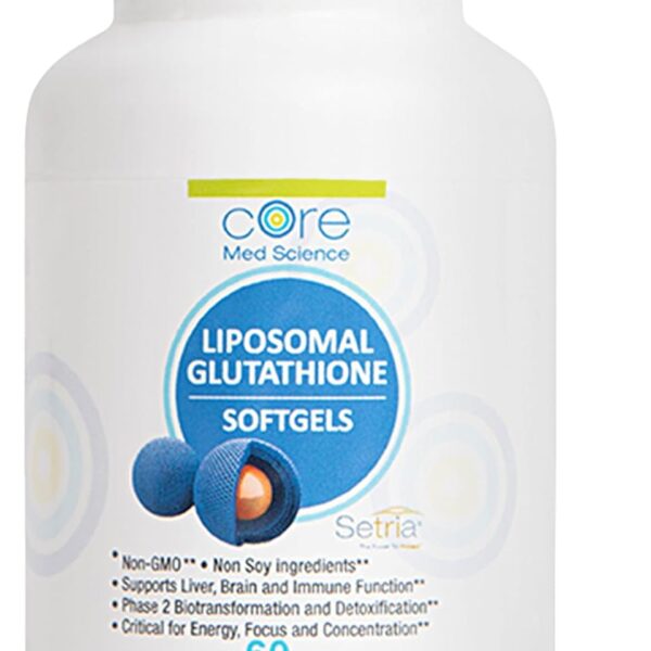 Core Med Science Liposomal Glutathione Supplement (500mg, 60 Softgels) - Pure Reduced Setria with Phospholipid Complex - Antioxidant Supplement for Energy, and Skin