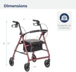 Drive Medical Aluminum Rollator Walker Fold Up and Removable Back Support, Padded Seat, 6" Wheels, Red - Image 8