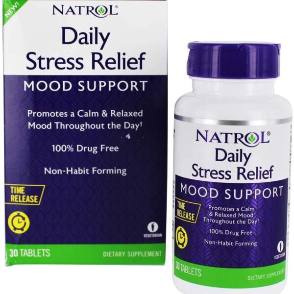Natrol Daily Stress Relief 100 mg, Dietary Supplement, Mood + Stress, 30 Tablets, 30 Day Supply