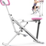 Sportsroyals Pink Squat Machine Rowing Machine for Home 2 in 1 Rower & Squat Assist Workout Foldable Rower for Home Full Body Worikout Adjustable 4 Resistance Bands 330lbs