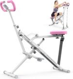 Sportsroyals Pink Squat Machine Rowing Machine for Home 2 in 1 Rower & Squat Assist Workout Foldable Rower for Home Full Body Worikout Adjustable 4 Resistance Bands 330lbs