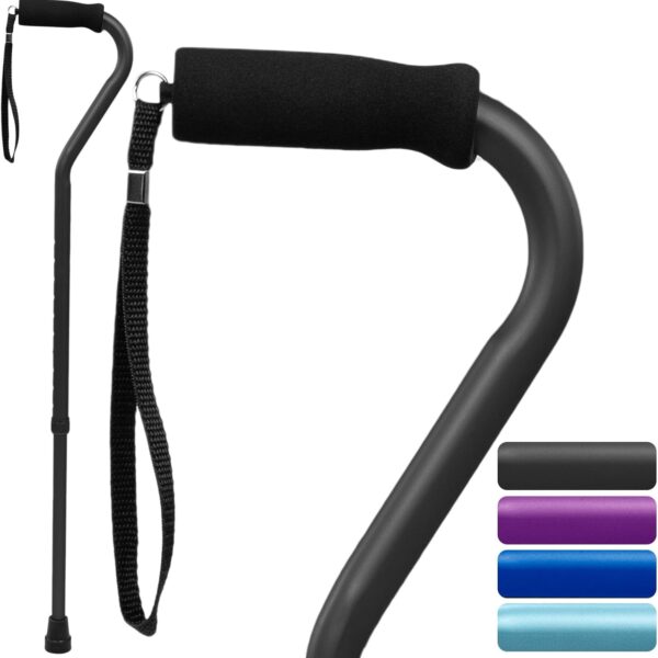 Vive Offset Walking Cane with Comfort-Foam Handle - for Women, Men, Seniors - Lightweight & Adjustable Single Point Walking Stick with a Non-Slip Tip for Stability, Balance, & Support