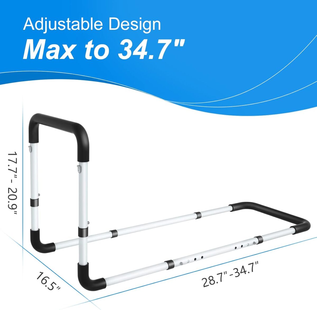 Bed Rails for Elderly Adults - Bed Assist Rail Medical Bed Support Bar Mobility Assistant with Free Storage Bag and Fixing Strap, Fit King, Queen, Full, Twin - Image 2