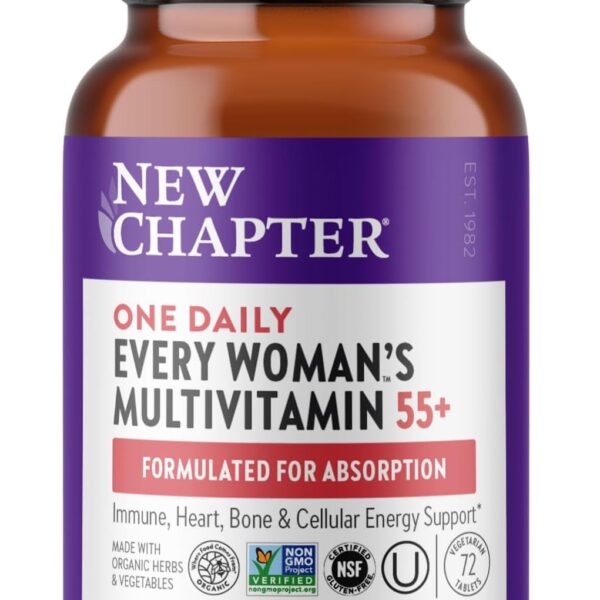 New Chapter Women's Multivitamin 50 Plus for Cellular Energy, Heart & Immune Support with 20+ Nutrients + Astaxanthin - Every Woman's One Daily 55+, Gentle on The Stomach, 72 Count