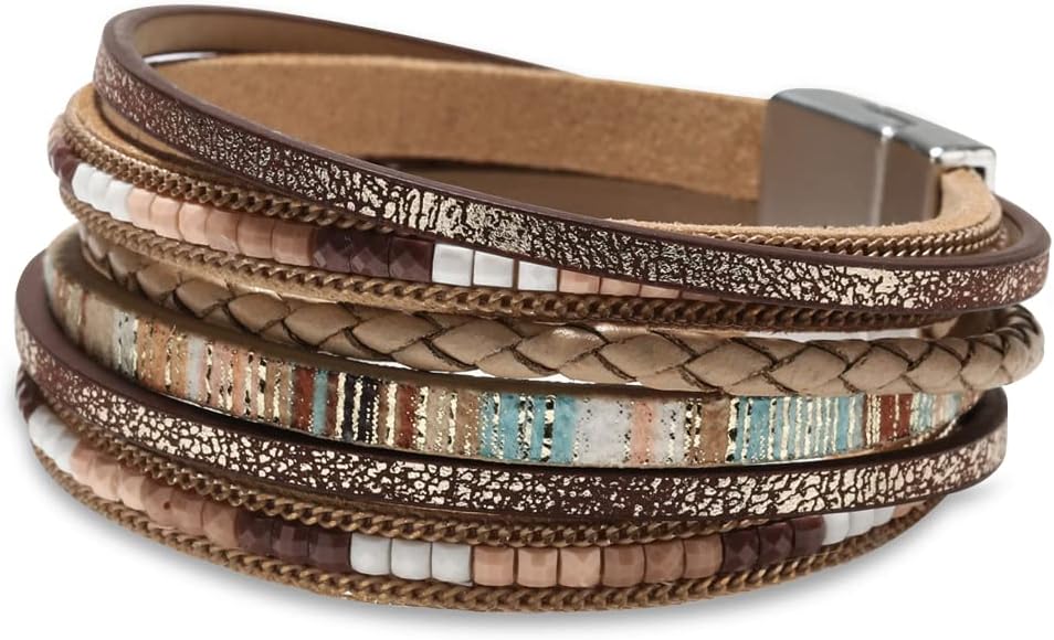 61zmeUSGmXL._AC_SL1000_.jpg Fesciory Leather Wrap Bracelets for Women, Boho Leopard Multi-Layer Crystal Beads Cuff Bracelet Jewelry - Image 1