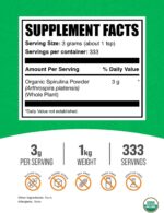 BulkSupplements.com Organic Spirulina Powder - Superfood Powder, Green Spirulina Powder, Spirulina Organic - Vegan-Friendly, 3g per Serving, 1kg (2.2 lbs) (Pack of 1) - Image 2
