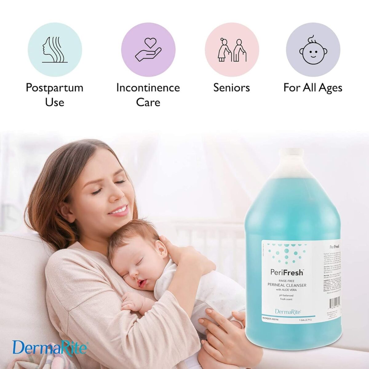 DermaRite PeriFresh Rinse-Free Perineal Cleanser - Aloe Vera Enriched, pH-Balanced, Odor Neutralizing - 1 Gal, 1 Count - Image 3