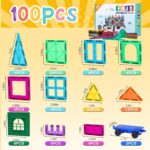 FNJO Magnetic Tiles, 100PCS Building Blocks, Magnets Building Set, STEM Construction Stacking Toy Gift for Kids 3+ Boys and Girls Preschool Kindergarden Toy - Image 7