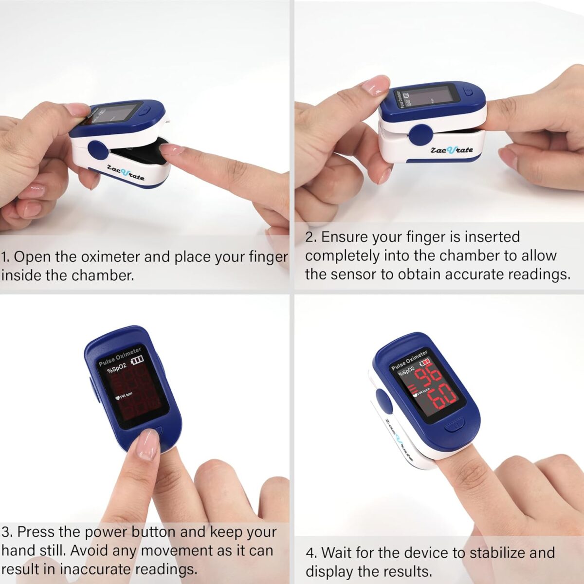 Zacurate 500BL Fingertip Pulse Oximeter Blood Oxygen Saturation Monitor with Batteries Included (Navy Blue) - Image 4