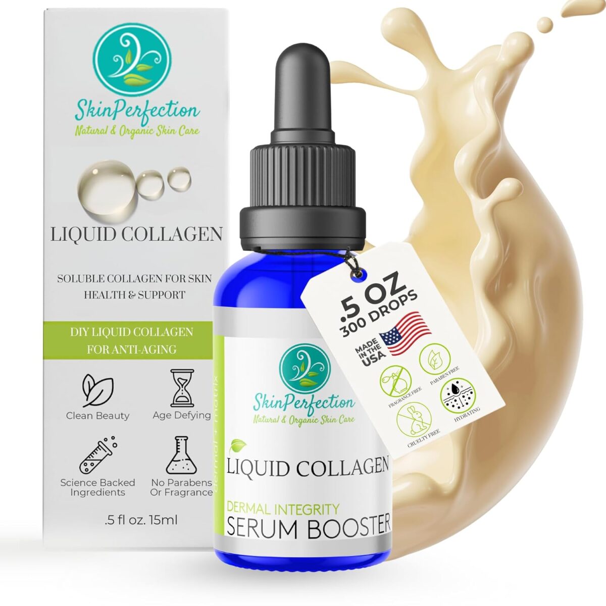 Skin Perfection Liquid Collagen Peptides Serum Booster for Face Elasticity Firming Diy Natural Ingredient Marine Collagen Soluble Plumper Mix in Any Hyaluronic Acid Serum or Facial Cream .5 Oz - Image 1