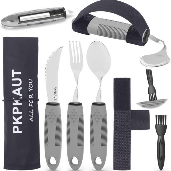 Weighted Parkinsons Utensils for Hand Tremors, Weighted Silverware for Parkinsons Patients Arthritic Hands, Built Up Utensils for Adults, Adaptive Eating Utensils for Disabled People Elderly
